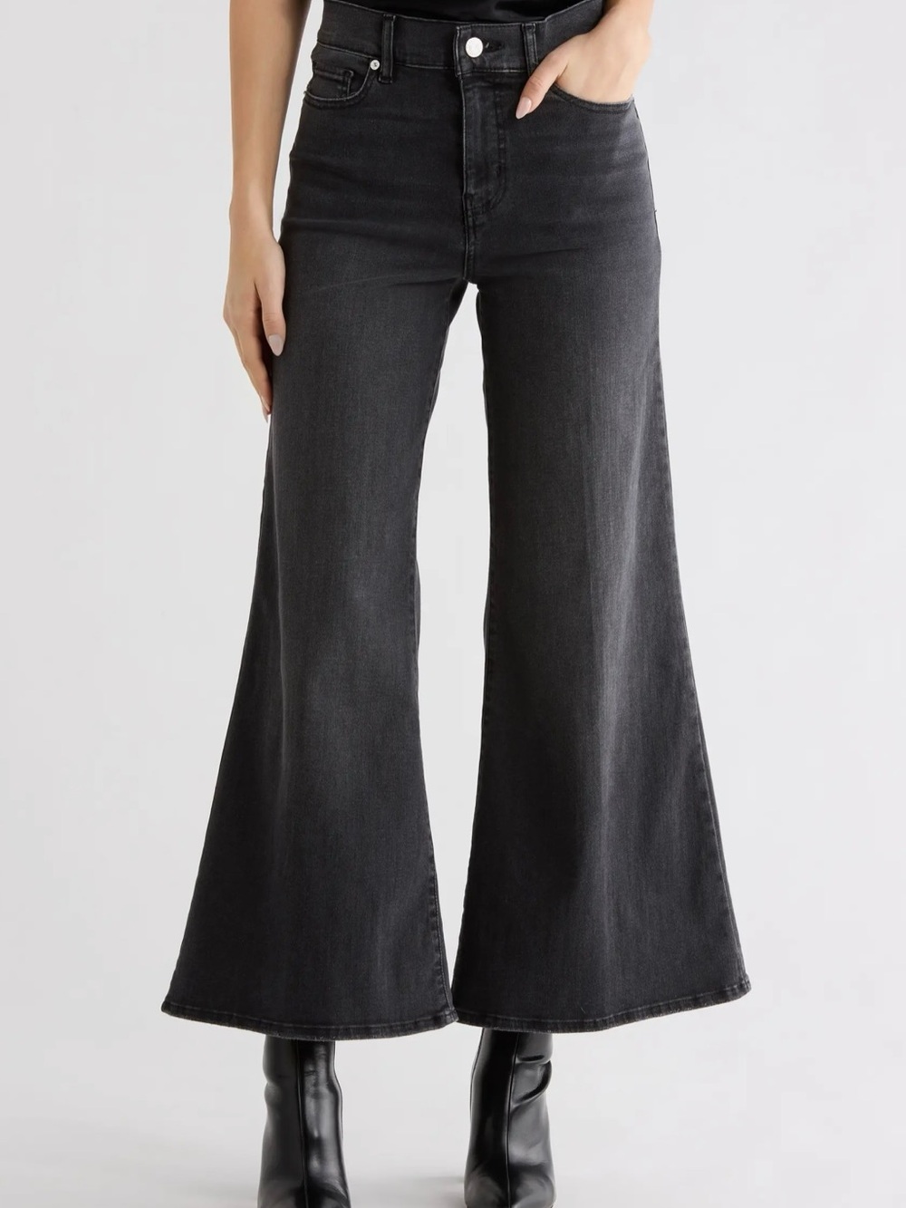 Frame Le Slim Palazzo High Rise Wide Leg Jeans in Broken(black)